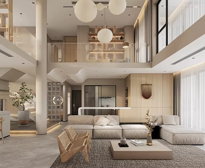 Loft Style Living Room With Modern Design And Cozy Furnishings 3d model