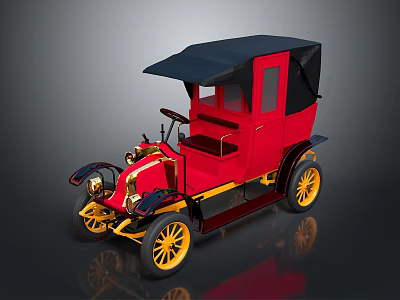 Vintage Red And Yellow Classic Car With Black Canopy Top And Yellow Wheels 3d model