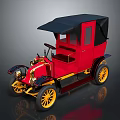 Vintage Red And Yellow Classic Car With Black Canopy Top And Yellow Wheels