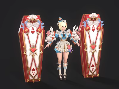 Game Movie Character Blonde Hair Ruffled Dress With Wings And Heart A Decorated Coffins 3d model