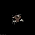 Modern Minimalist Wooden Tea Table and Chairs with Round Top Black Frame and Light Cushions