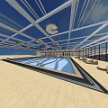 Indoor Swimming Pool With Glass Ceiling Sandy Area Loungers And Large Windows