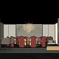 Luxurious Private Box Interior With Red Chairs Crystal Chandeliers And Sofa