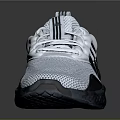 White Sports Casual Shoes With Mesh Upper Black Stripes And Patterned Sole