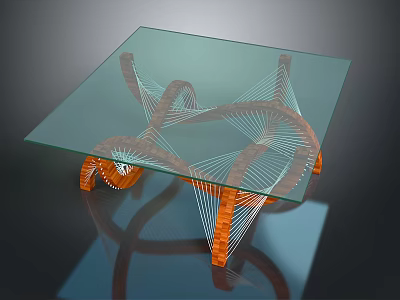 Modern Glass Top Coffee Table Featuring Orange Woven Legs and Clear Surface 3d model