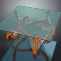 Modern Glass Top Coffee Table Featuring Orange Woven Legs and Clear Surface 3d model