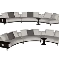 Curved Sectional Sofa Light Colored Design With Dark Accent Pillows And Small Side Tables 3d model