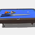 Billiard Table Sports Equipment With Blue Felt Surface Billiard Balls And Wooden Cues On Frame