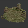 Ancient Circular Stone Platform With Intricate Carvings Steps And Ceramic Pots 3d model