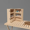 Wooden Toy Kitchen Set With Folding Table Cabinet Stove Pots Plates And Cups