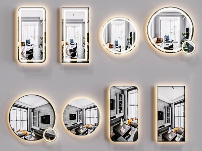 Modern Decorative Mirrors With LED Lights And Various Shapes For Home Interiors 3d model