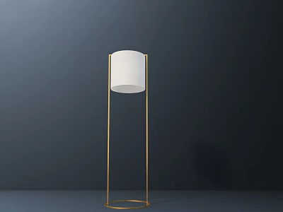 Modern Floor Lamp with Golden Metal Stand and White Lampshade Minimalist Design 3d model