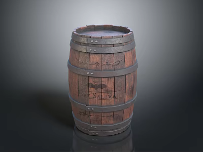Traditional Wooden Barrel With Metal Hoops And Carved Patterns As Household Storage Container 3d model