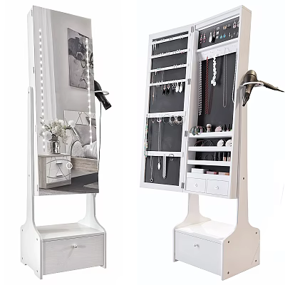 Decorative Jewelry Organizer Set With Mirror Stand Multiple Shelves And Drawers 3d model