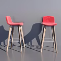 Modern Red Bar Stools With Wooden Legs Stylish Design For Interior 3d model