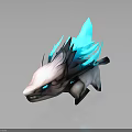 Mythical Fantasy Creature With White Body Black Details And Blue Glowing Spines 3D Render