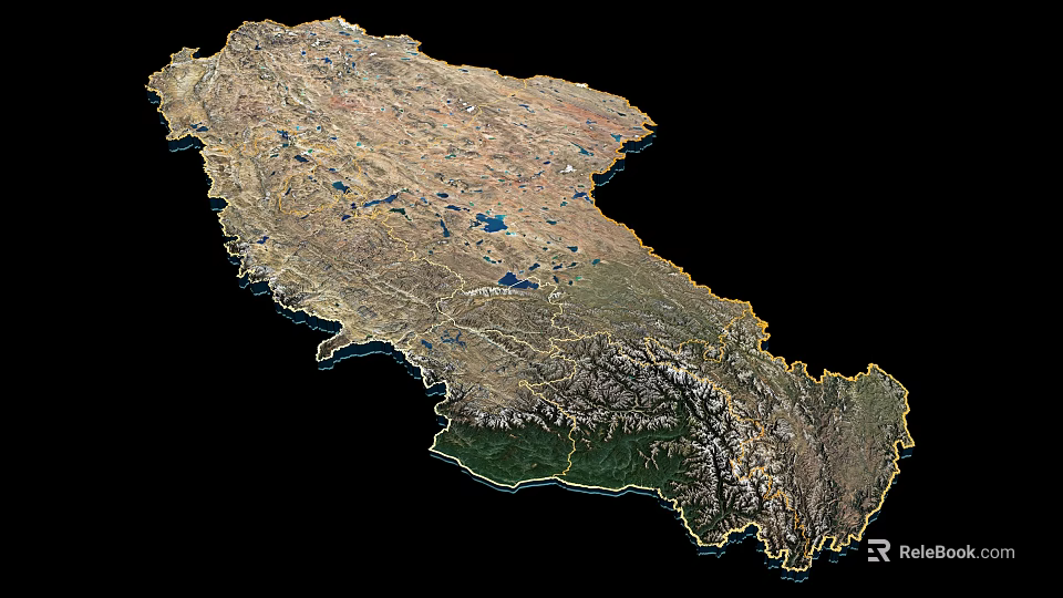 Detailed 3D Terrain Map Showing Mountain Ranges Lakes And Topographical Features 3d model 