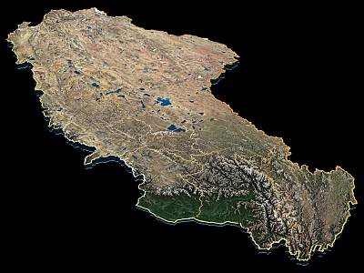 Detailed 3D Terrain Map Showing Mountain Ranges Lakes And Topographical Features 3d model