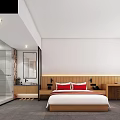 Modern Hotel Room Interior With Bed Hammock Chair TV And Wooden Washbasin