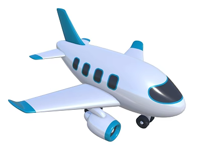 White Blue Passenger Plane Model with Black Windows Wings Tail Wheels and Blue Engine 3d model