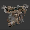 Tactical Military Scene Construction With Bricks Ladder Barrel And Sandbags