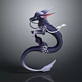 3D Dragon Model with Black White Body Curved Tail and Horned Head