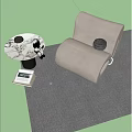 Light Beige Single Sofa With Spherical Ornament And Small Square Item On Gray Textured Rug
