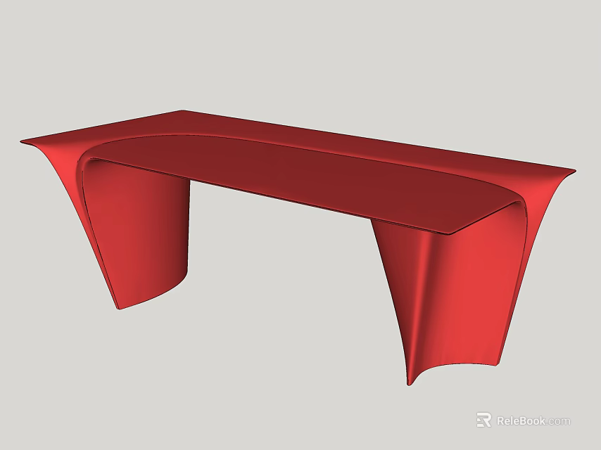 Modern Red Dining Table With Curved Legs And Sleek Smooth Surface 3d model 