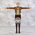 Game and Movie Character With Blonde Hair Brown Leather Jacket Light Shirt Suspenders Arms Outstretched