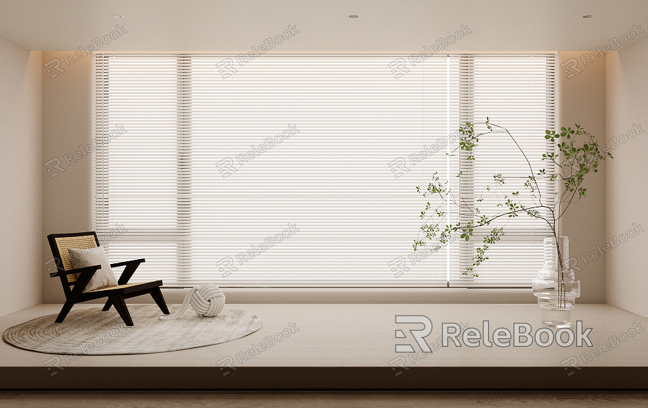 Modern venetian blinds dream curtain vertical curtain leisure chair green plant ornaments model