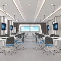 Modern School Classroom Interior With Student Desks Chairs And Screens