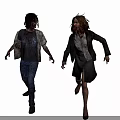 Male And Female Zombie Characters With Tattered Clothes And Bloody Appearance Walking