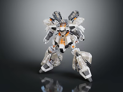 Sci Fi Robot Model With Transparent Parts And Metallic Orange Accents 3d model