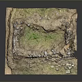Rustic Natural Landscape With Scattered Stones Green Grass And Earth Pit