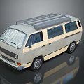 Vintage Beige Light Gray Van Exterior With Roof Rack And Window Curtains