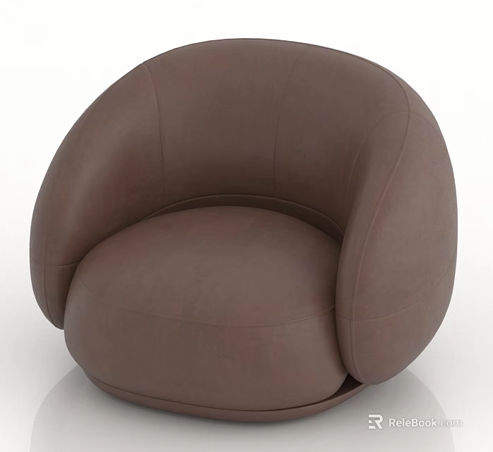 Modern Brown Round Leather Armchair Featuring Smooth Curved Design Elements 3d model