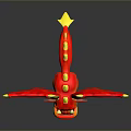 Cartoon Style Red Baby Dragon Game Movie Character With Orange And Yellow Wings