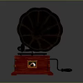 Vintage Gramophone Design With Brass Horn Red Wooden Base And Turntable