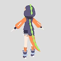 Cartoon Woman With Orange Pink Hair Wearing Hoodie Black Skirt And Green Accessory