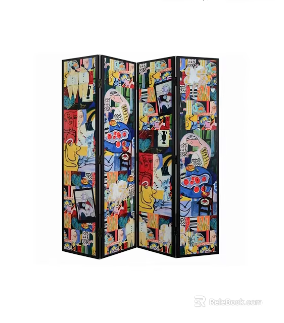 Colorful Abstract Art Pattern Folding Room Divider With Unique Decorative Design 3d model