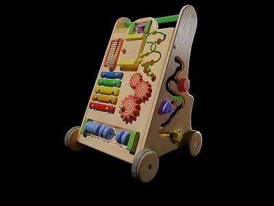 Wooden Baby Walker Toy with Colorful Gears Paddles and Rolling Wheels for Toddler Learning 3d model