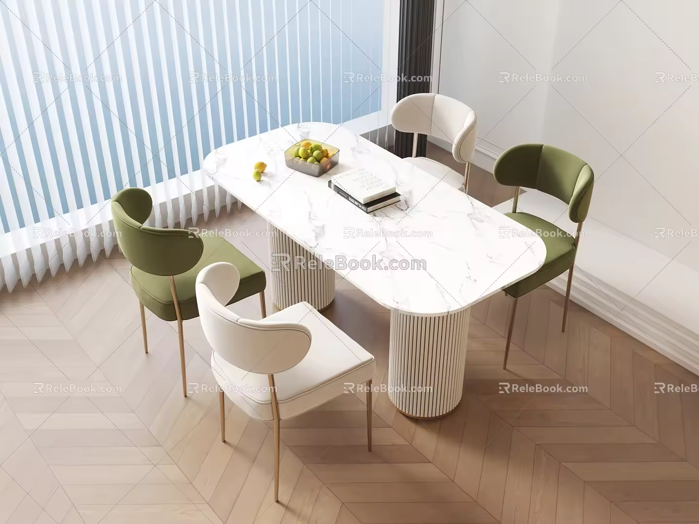 French Dining Table Cream Style Dining Table for Four 3d model