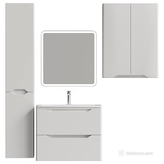 Modern Bathroom Vanity With White Cabinet And Wall Mounted Mirror 3d model