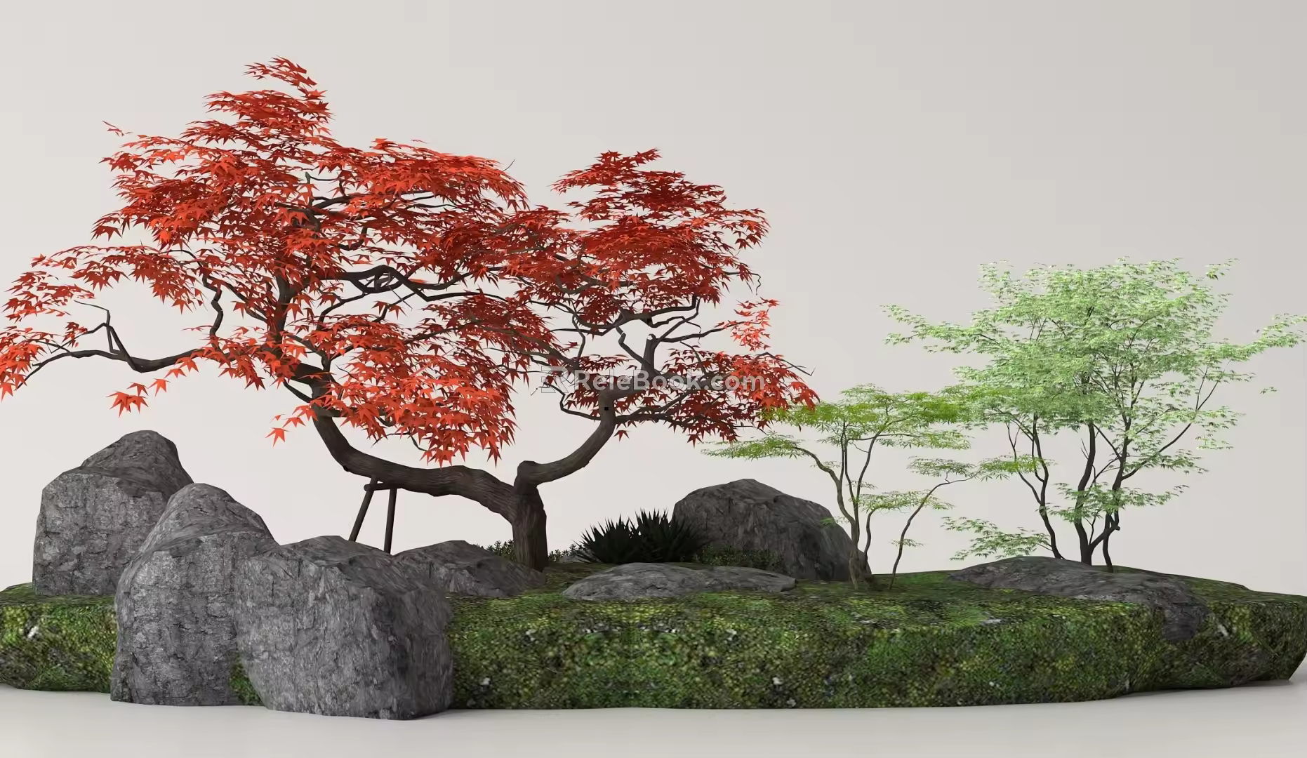 red maple landscape tree moss terrain 3d model