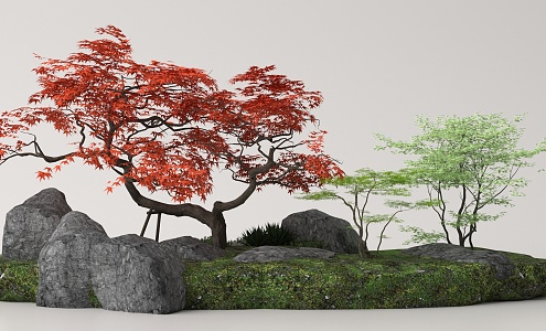 red maple landscape tree moss terrain 3d model