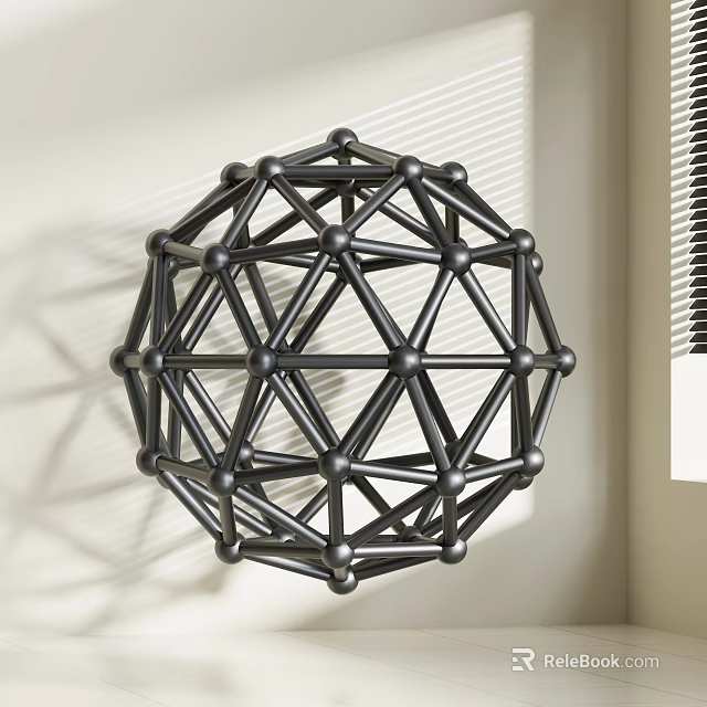 Intricate Geometric Sphere Sculpture With Metallic Frame Wall Mounted Structure 3d model 
