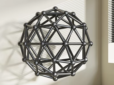 Intricate Geometric Sphere Sculpture With Metallic Frame Wall Mounted Structure 3d model