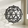 Intricate Geometric Sphere Sculpture With Metallic Frame Wall Mounted Structure