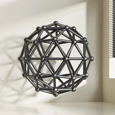 Intricate Geometric Sphere Sculpture With Metallic Frame Wall Mounted Structure 3d model