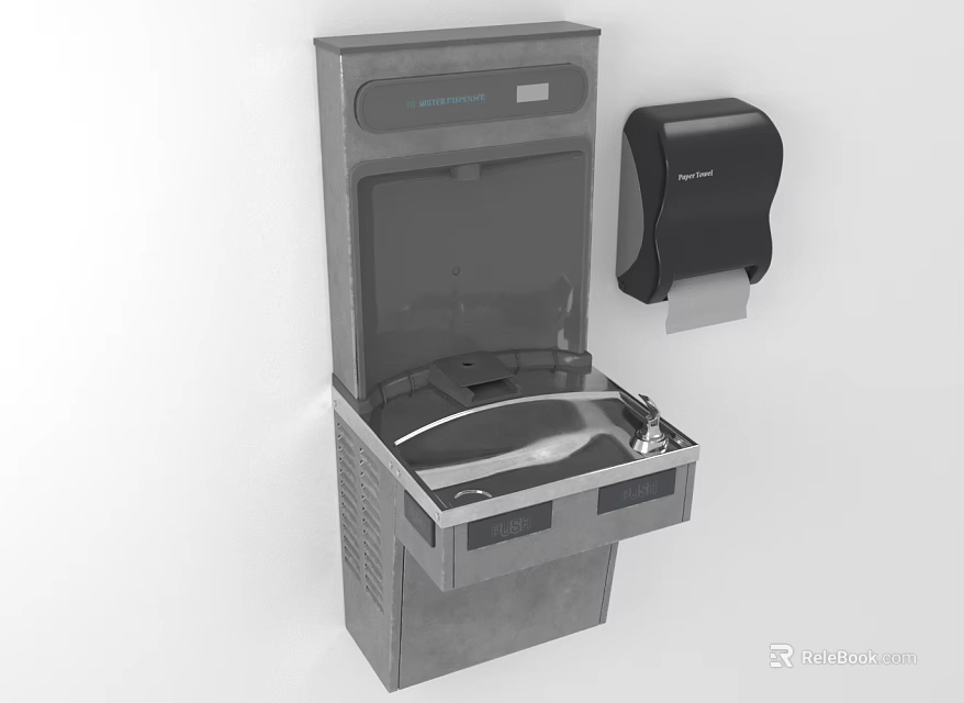 Gray Wall Mounted Handwashing Station Daily Use Appliance With Paper Towel Dispenser 3d model 